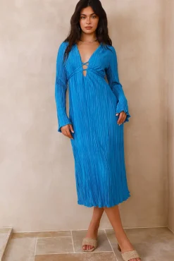 Vacation Dresses|Spring Break Dresses>Hello Molly Meet Me At Sundown Midi Dress Blue