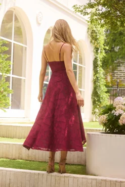 Wedding Guest Dresses|Vacation Dresses>Hello Molly Midnight Drinks Midi Dress Maroon