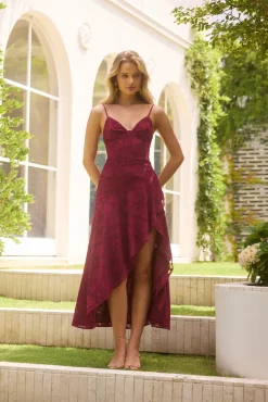 Wedding Guest Dresses|Vacation Dresses>Hello Molly Midnight Drinks Midi Dress Maroon