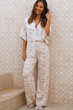 Cropped|Two-Piece Pants Set>Hello Molly Midnight Melody Set Beige