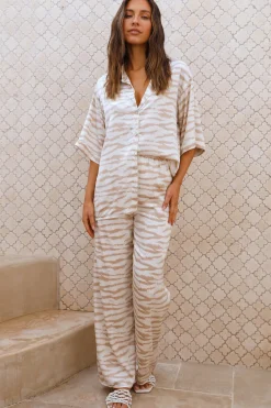 Cropped|Two-Piece Pants Set>Hello Molly Midnight Melody Set Beige