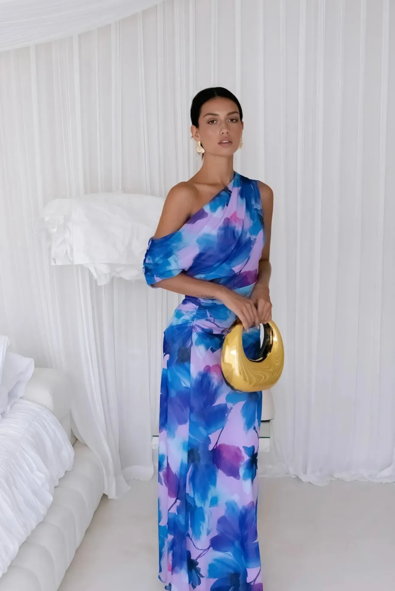 Wedding Guest Dresses|Formal Dresses>Hello Molly Midnight Palette Off Shoulder Maxi Dress Blue
