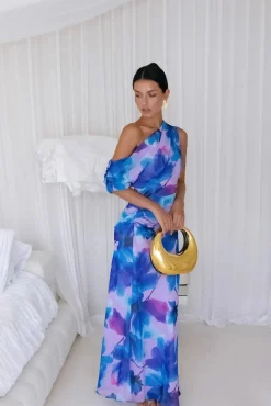 Wedding Guest Dresses|Formal Dresses>Hello Molly Midnight Palette Off Shoulder Maxi Dress Blue