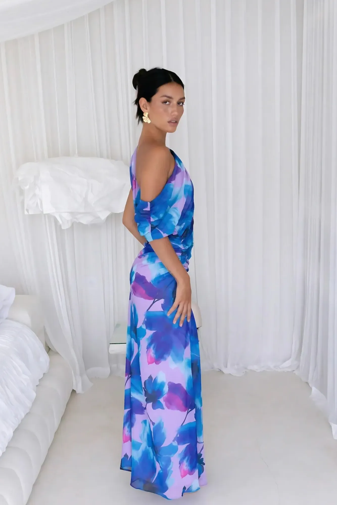 Wedding Guest Dresses|Formal Dresses>Hello Molly Midnight Palette Off Shoulder Maxi Dress Blue