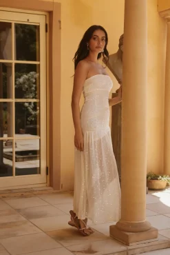 Maxi Dresses>Hello Molly Midnight Radiance Dress Strapless Dress Cream