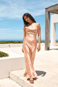 Wedding Guest Dresses|Formal Dresses>Hello Molly Midnight Romance Satin Maxi Dress Orange