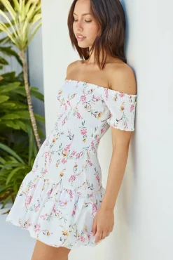 Spring Break Dresses|Brunch Dresses>Hello Molly Mimi Off Shoulder Mini Dress Beige