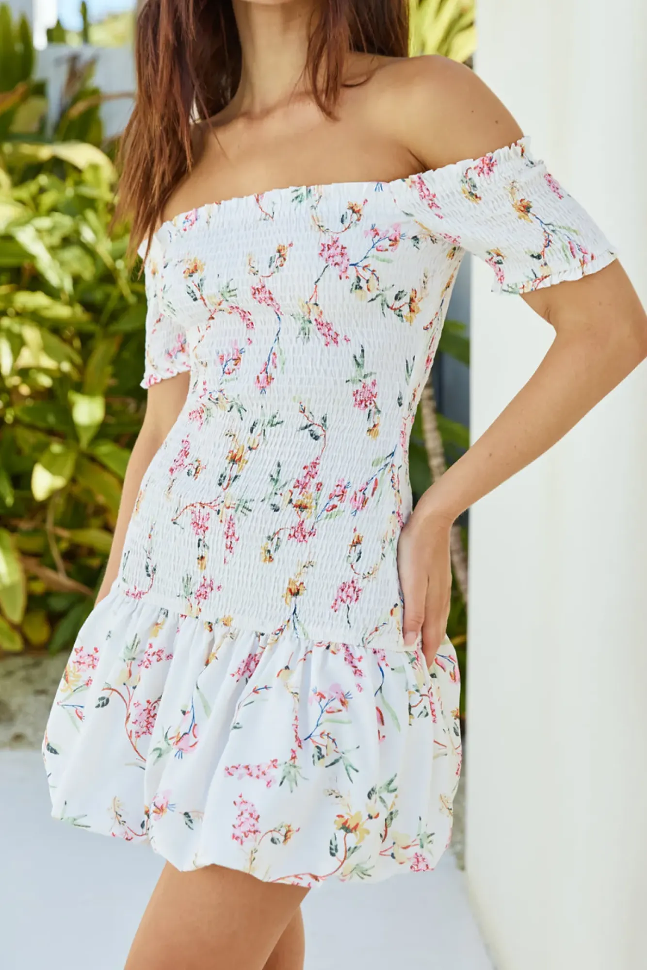 Spring Break Dresses|Brunch Dresses>Hello Molly Mimi Off Shoulder Mini Dress Beige