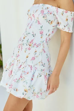 Spring Break Dresses|Brunch Dresses>Hello Molly Mimi Off Shoulder Mini Dress Beige