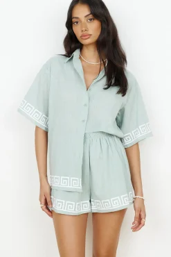 Two-Piece Shorts Set>Hello Molly Mint Mojito Set Sage