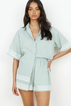 Two-Piece Shorts Set>Hello Molly Mint Mojito Set Sage