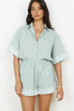 Two-Piece Shorts Set>Hello Molly Mint Mojito Set Sage
