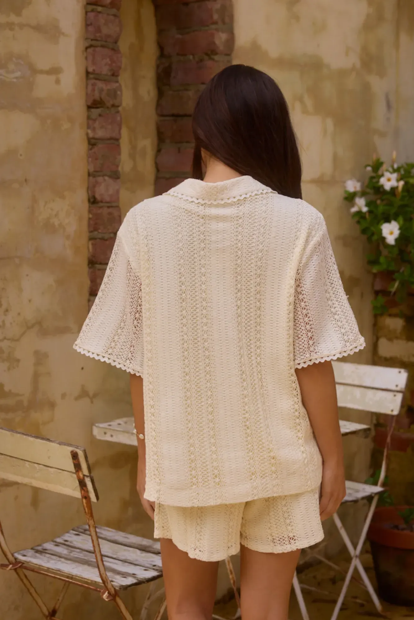 Cropped|Two-Piece Shorts Set>Hello Molly Misty Harbour Shirt White