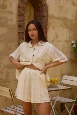 Cropped|Two-Piece Shorts Set>Hello Molly Misty Harbour Shirt White