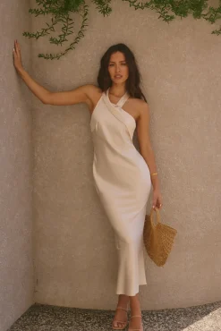Formal Dresses|Cocktail Dresses>Hello Molly Moment Of Romance Satin Maxi Dress Cream