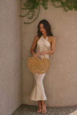 Formal Dresses|Cocktail Dresses>Hello Molly Moment Of Romance Satin Maxi Dress Cream