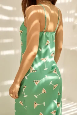 Spring Break Dresses|Brunch Dresses>Hello Molly Mood For Martini Satin Maxi Dress Green