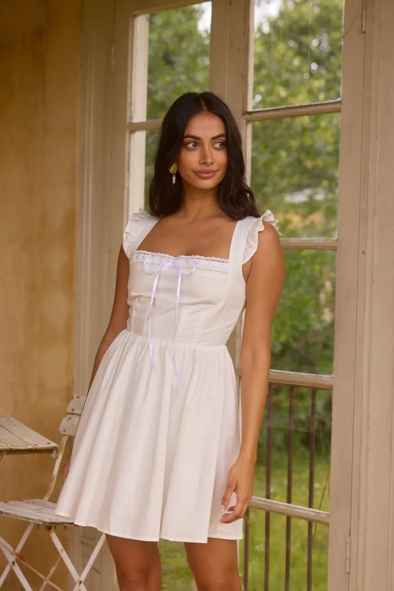 Vacation Dresses|Brunch Dresses>Hello Molly Moonflower Melodies Mini Dress White