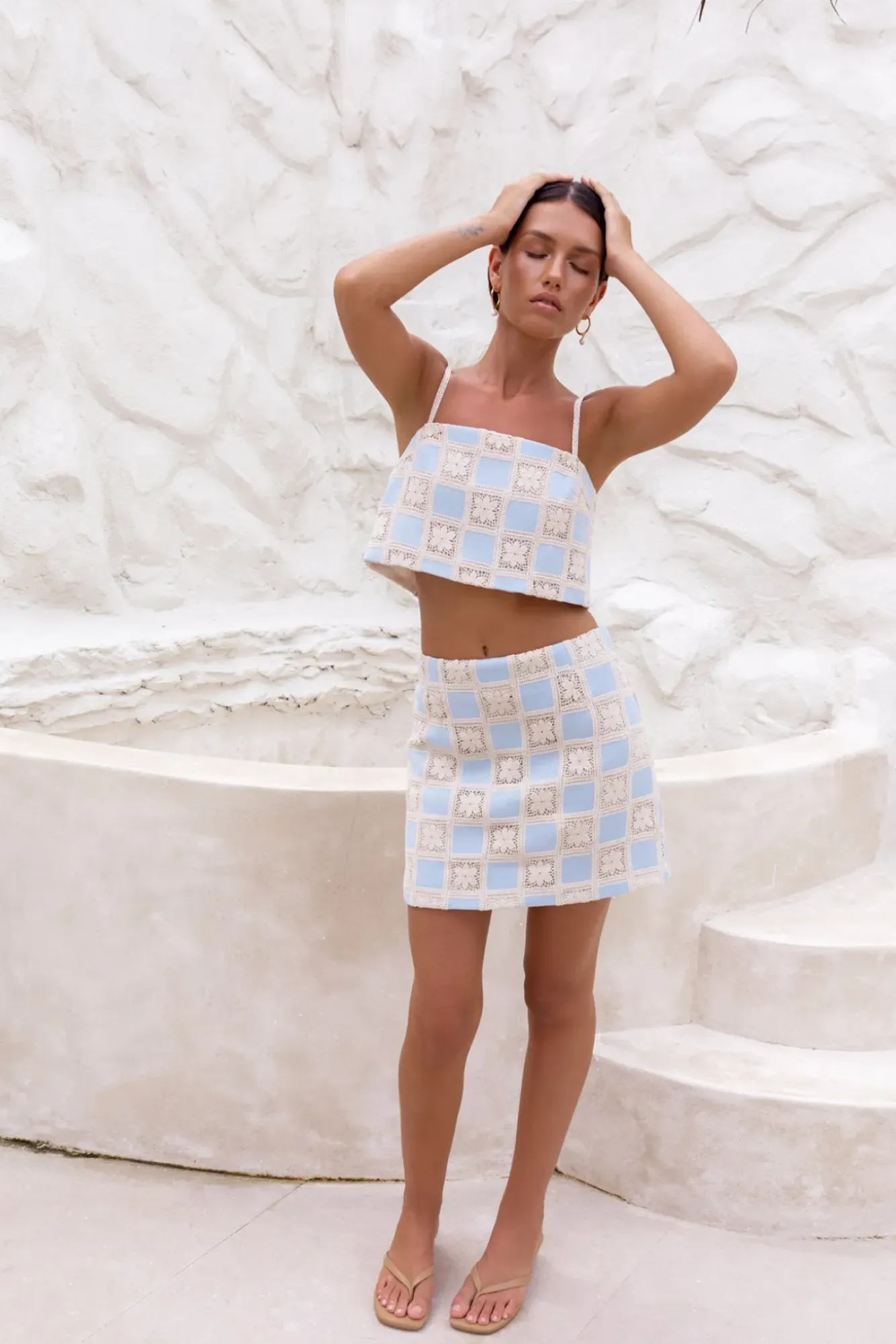 Cropped|Skirt And Top Sets>Hello Molly Moonlight Bay Crop Top Blue