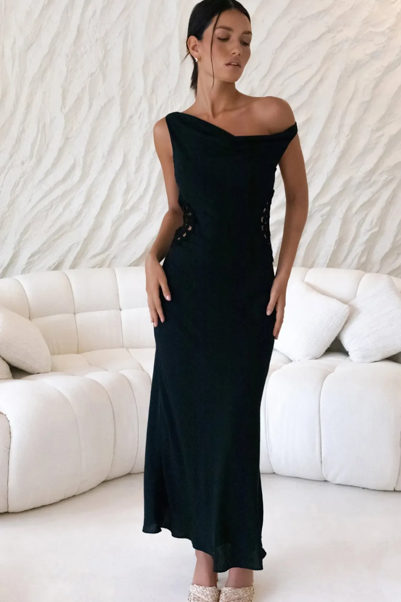 Wedding Guest Dresses|Vacation Dresses>Hello Molly Moonlight Dancer Off Shoulder Maxi Dress Black