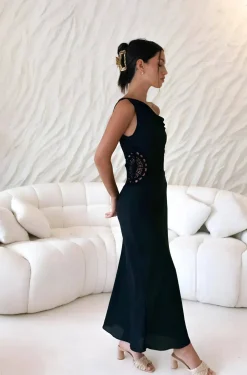 Wedding Guest Dresses|Vacation Dresses>Hello Molly Moonlight Dancer Off Shoulder Maxi Dress Black