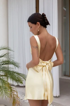 Wedding Guest Dresses|Cocktail Dresses>Hello Molly Moonlit Muse Satin Mini Dress Yellow