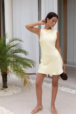 Wedding Guest Dresses|Cocktail Dresses>Hello Molly Moonlit Muse Satin Mini Dress Yellow