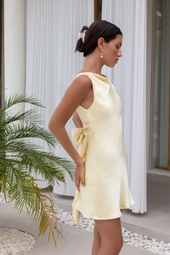 Wedding Guest Dresses|Cocktail Dresses>Hello Molly Moonlit Muse Satin Mini Dress Yellow