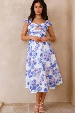 Vacation Dresses|Spring Break Dresses>Hello Molly Moon Orchids Midi Dress Blue