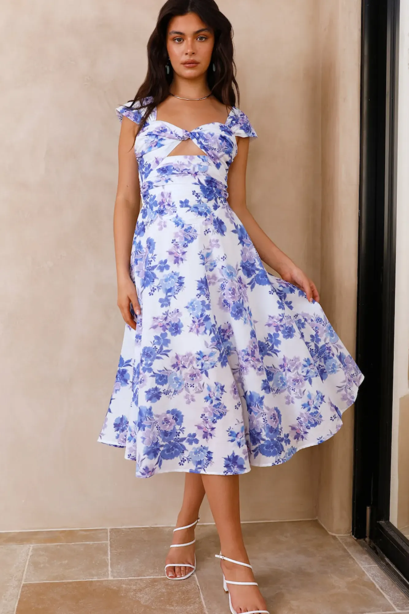 Vacation Dresses|Spring Break Dresses>Hello Molly Moon Orchids Midi Dress Blue