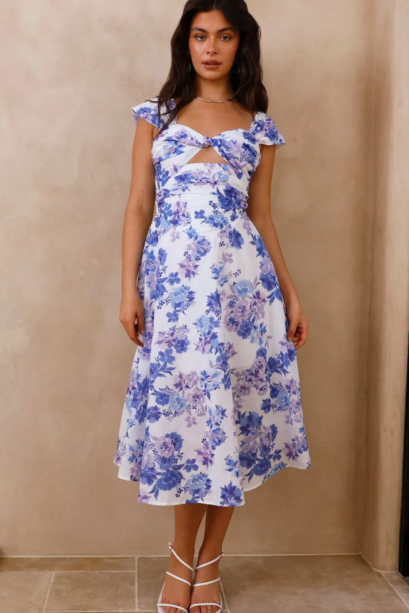 Vacation Dresses|Spring Break Dresses>Hello Molly Moon Orchids Midi Dress Blue