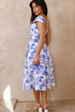Vacation Dresses|Spring Break Dresses>Hello Molly Moon Orchids Midi Dress Blue