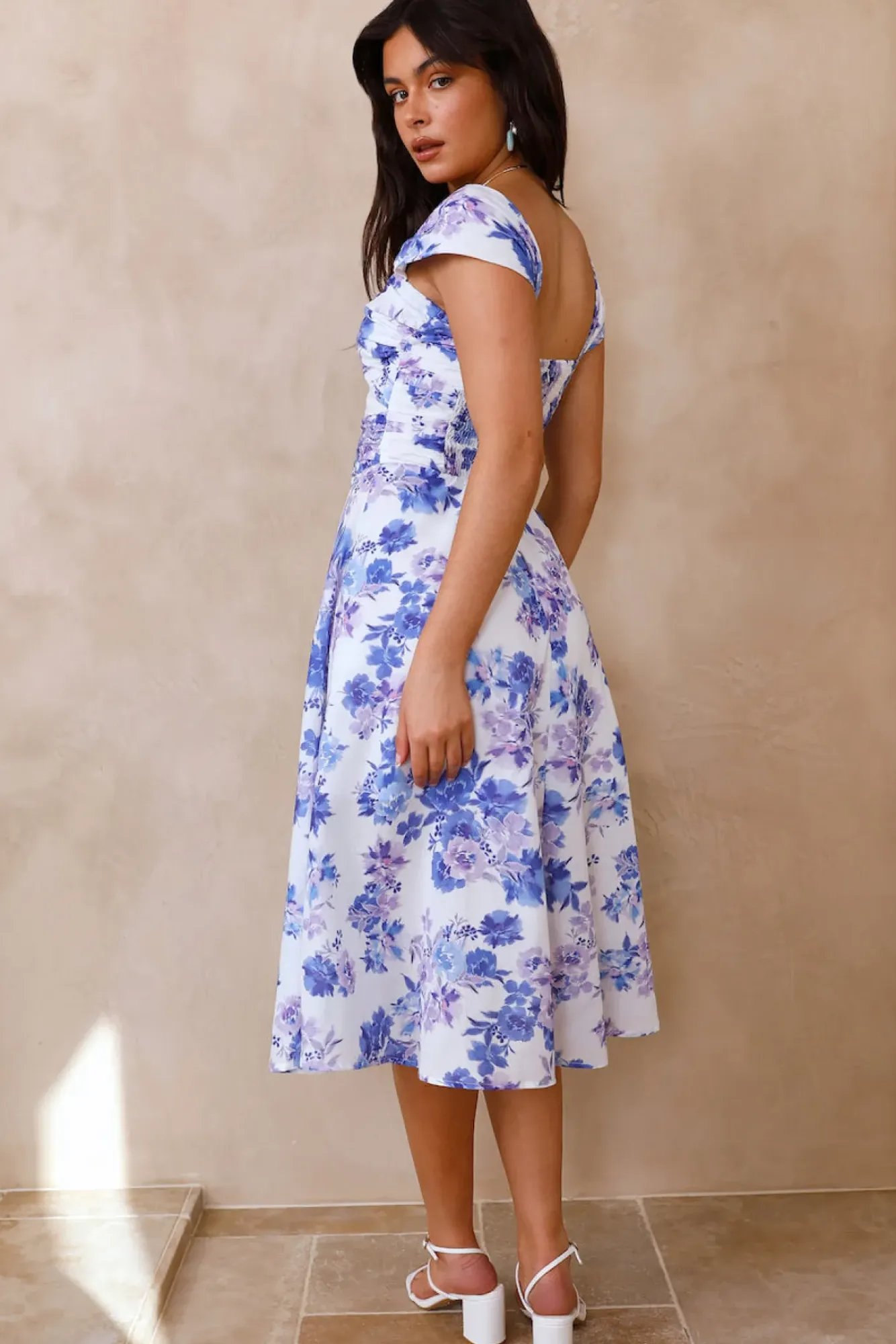 Vacation Dresses|Spring Break Dresses>Hello Molly Moon Orchids Midi Dress Blue