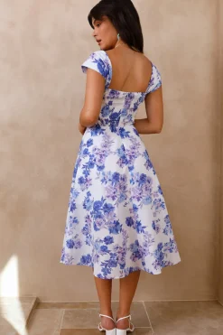 Vacation Dresses|Spring Break Dresses>Hello Molly Moon Orchids Midi Dress Blue
