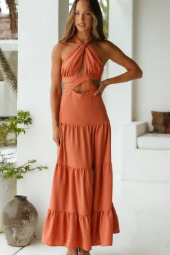 Bridesmaid Dresses|Vacation Dresses>Hello Molly Morning Dew Maxi Dress Rust