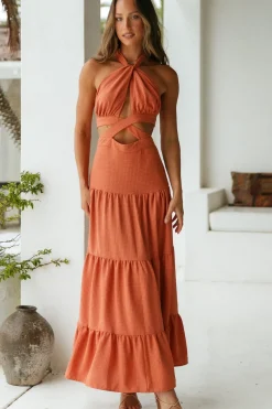 Bridesmaid Dresses|Vacation Dresses>Hello Molly Morning Dew Maxi Dress Rust