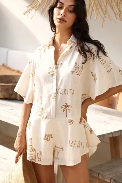 Rompers>Hello Molly Muy Caliente Romper Beige