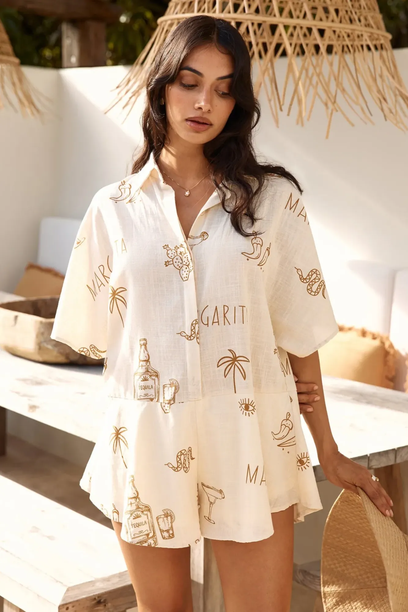 Rompers>Hello Molly Muy Caliente Romper Beige