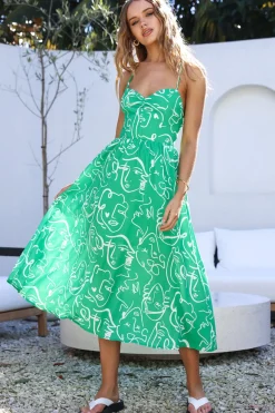 Vacation Dresses|Brunch Dresses>Hello Molly My Feelings Midi Dress Green