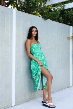 Vacation Dresses|Brunch Dresses>Hello Molly My Feelings Midi Dress Green