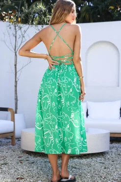 Vacation Dresses|Brunch Dresses>Hello Molly My Feelings Midi Dress Green