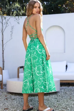 Vacation Dresses|Brunch Dresses>Hello Molly My Feelings Midi Dress Green