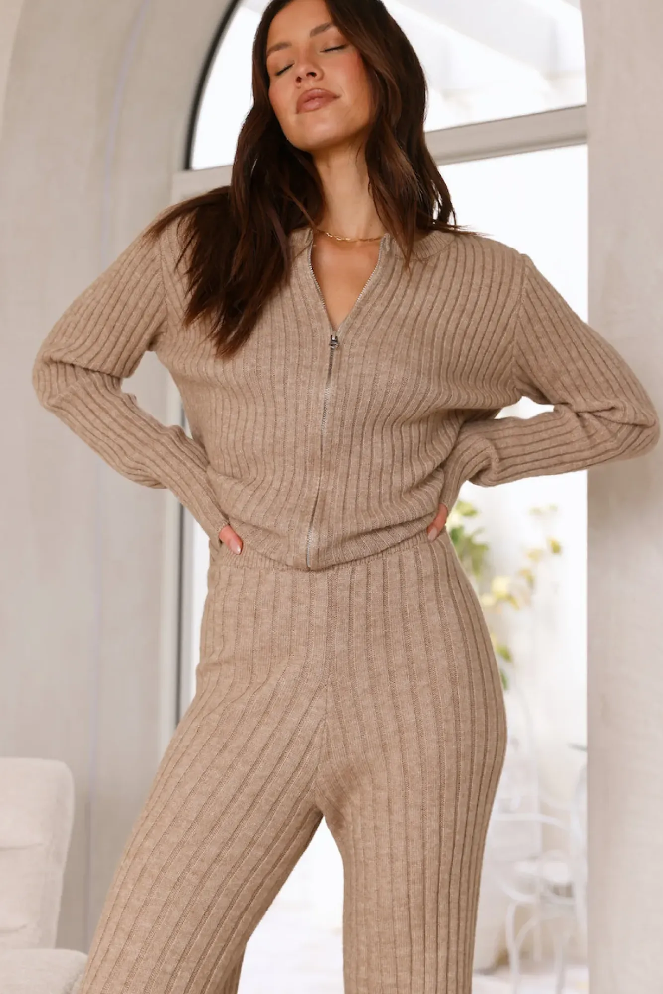 Long Sleeve|Cropped>Hello Molly Nicola Knit Top Beige