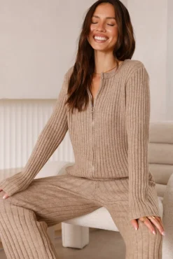 Long Sleeve|Cropped>Hello Molly Nicola Knit Top Beige