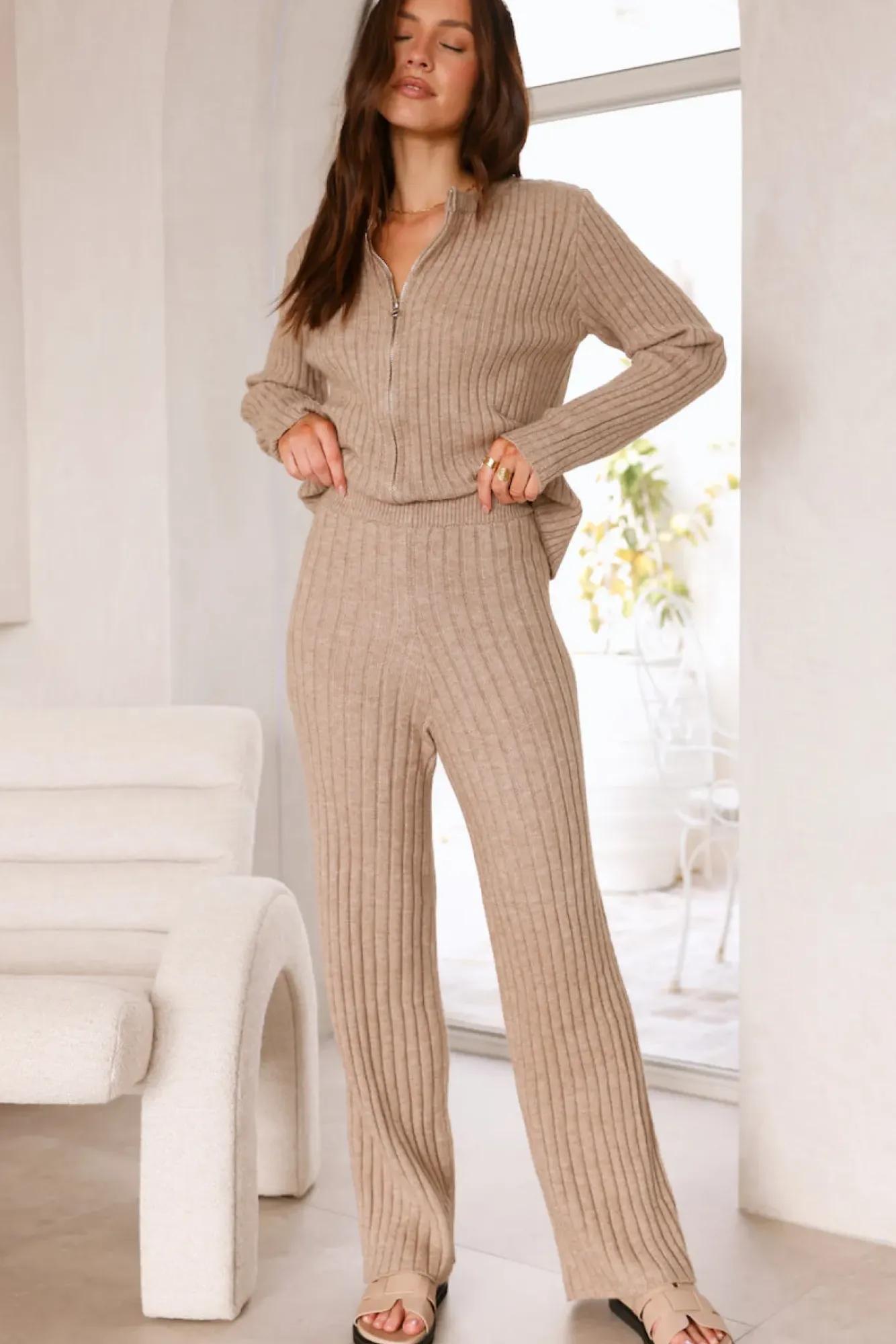 Long Sleeve|Cropped>Hello Molly Nicola Knit Top Beige