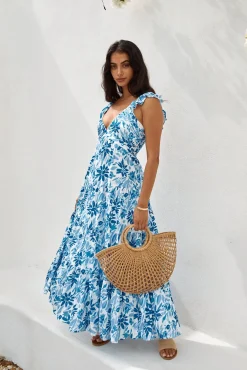 Cocktail Dresses|Brunch Dresses>Hello Molly Nightfall Blooms Maxi Dress Blue