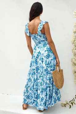 Cocktail Dresses|Brunch Dresses>Hello Molly Nightfall Blooms Maxi Dress Blue
