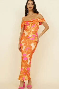 Cocktail Dresses|Floral Dresses>Hello Molly Night Of Dreams Maxi Dress Orange
