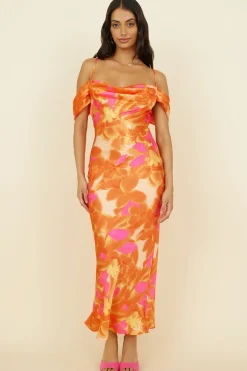 Cocktail Dresses|Floral Dresses>Hello Molly Night Of Dreams Maxi Dress Orange