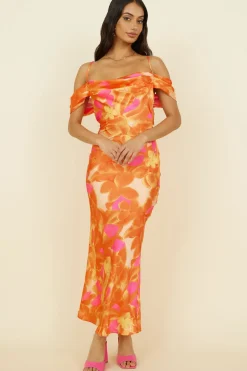 Cocktail Dresses|Floral Dresses>Hello Molly Night Of Dreams Maxi Dress Orange